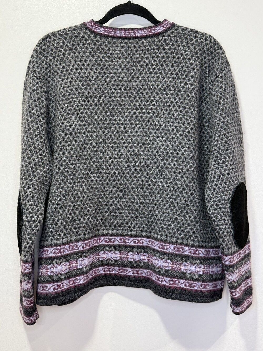 FROST Nordic Fair Isle 100% Wool Womens Cardigan Sweater Size Large Grey - Picture 5 of 8